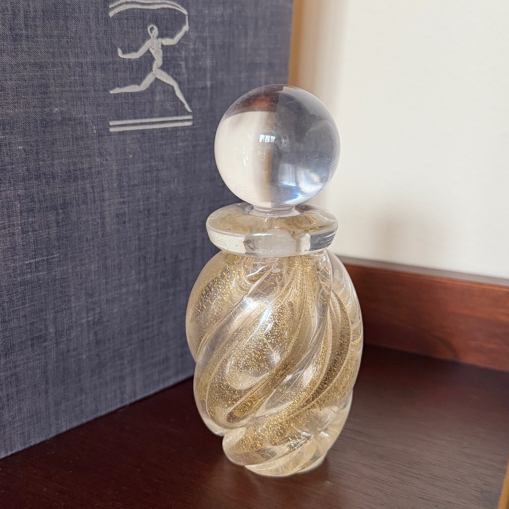 Murano Gold Fleck Swirl Venetian Glass Perfume Bottle w/Stop